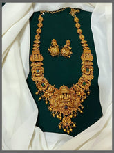 Antique Lakshmi and Peacock Haram With Emerald Stone In Nakshi - NH00236